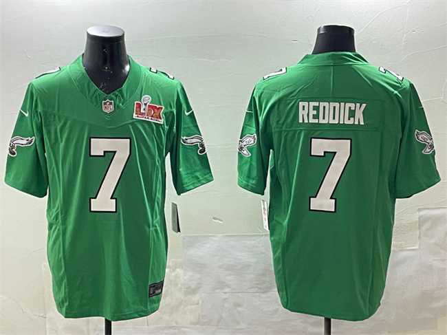 Mens Philadelphia Eagles #7 Haason Reddick Green 2025 Super Bowl LIX Patch F.U.S.E. Throwback Vapor Untouchable Limited Stitched Jersey